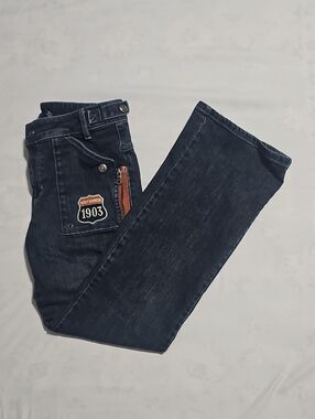 Harley-Davidson Dark Blue Flare/Wide Leg Jeans with 1903 Patch